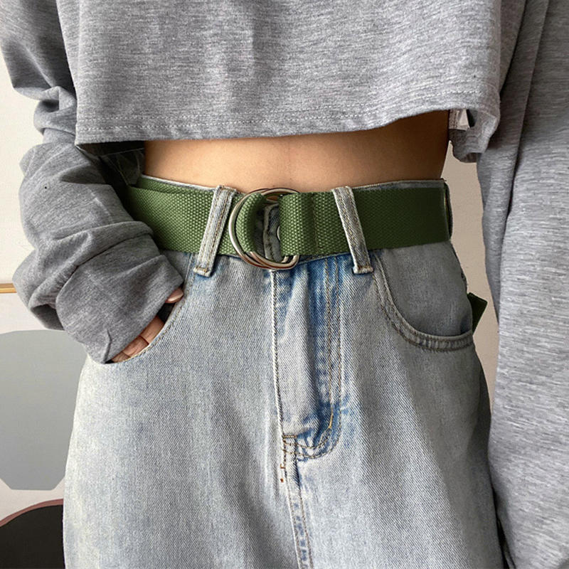Ремень из холста с пряжкой из двух колец, сто универсальных джинсовых ремней, украшение для летних брюк для студентов без проколов