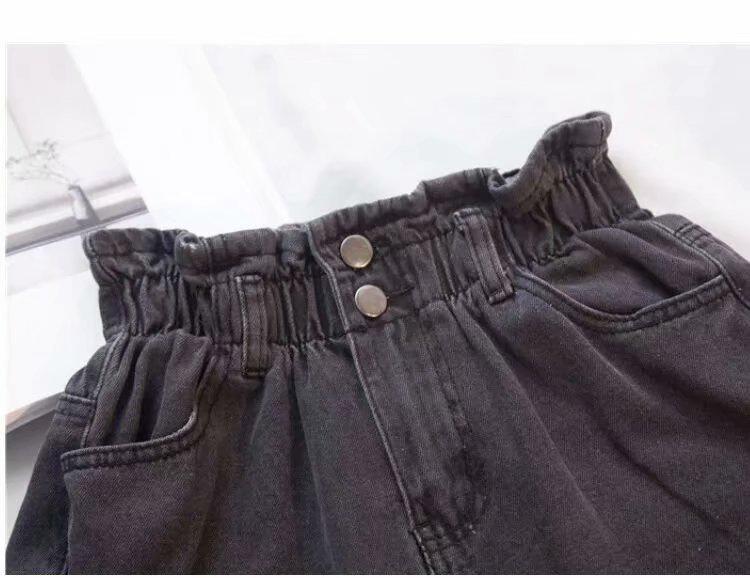 Women's A-line High Waist Denim Shorts - Summer Korean Style, Elastic Waist, Rolled Hem, Loose, Versatile, Slimming, Wide Leg.