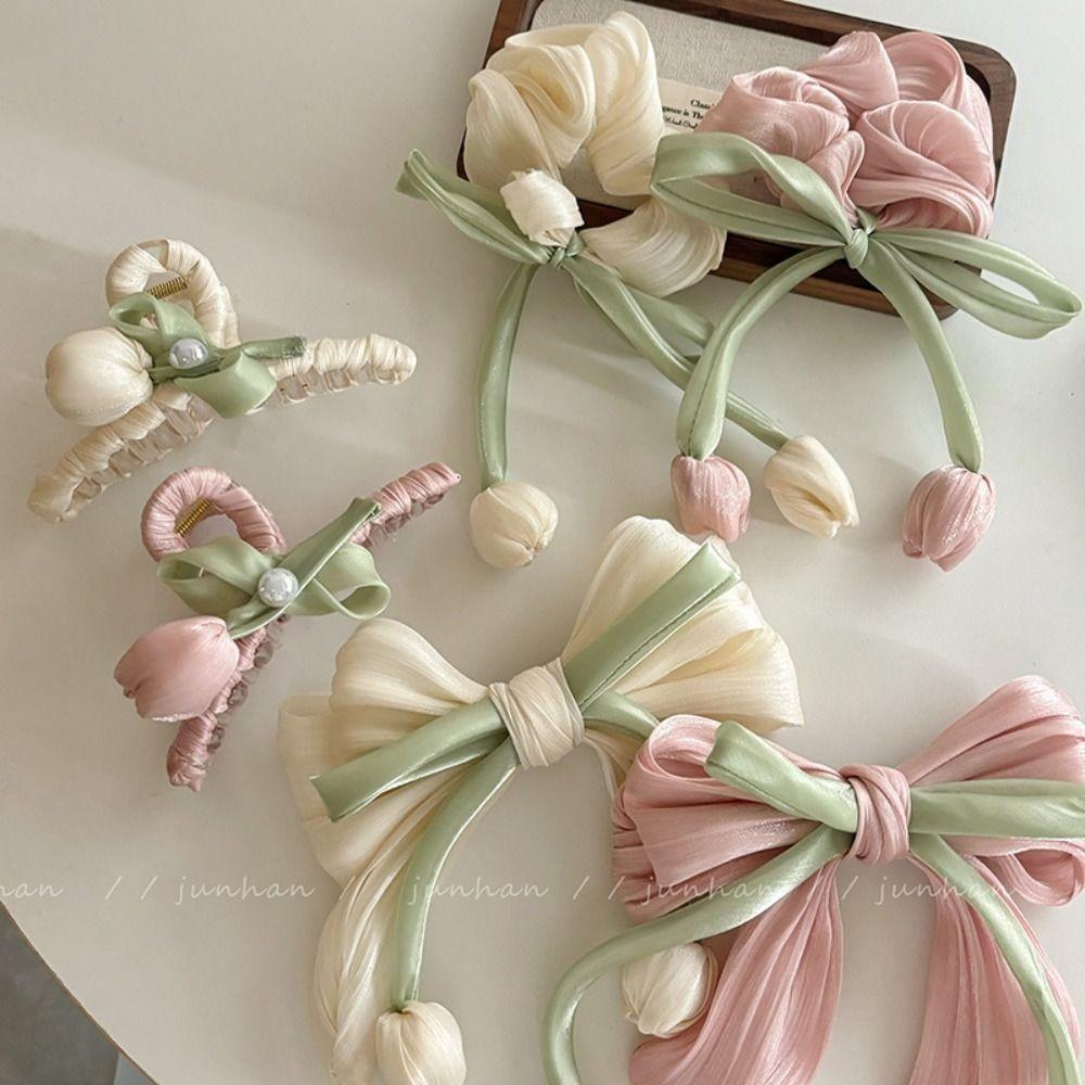 Cloth Tulip Ribbon Hair Ring Hair Tie Flower Hair Claw Exquisite Bowknot Hair Clip Girl