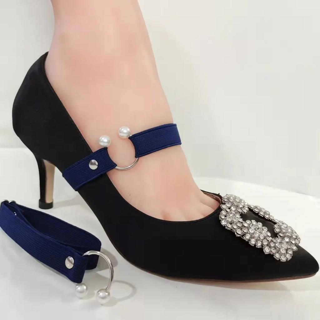 Новые шнурки для туфель на высоком каблуке шириной 1,5 см, женские эластичные шнурки, ремешок для обуви на каблуке, U-образная жемчужная пряжка, шнурки без завязывания, аксессуары для обуви