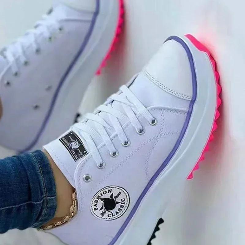 Canvas Ladies Casual Sneakers Autumn Brand Women's Casual Shoes Flat Lace-Up Walking Shoes for Women Ladies Shoes On Offer