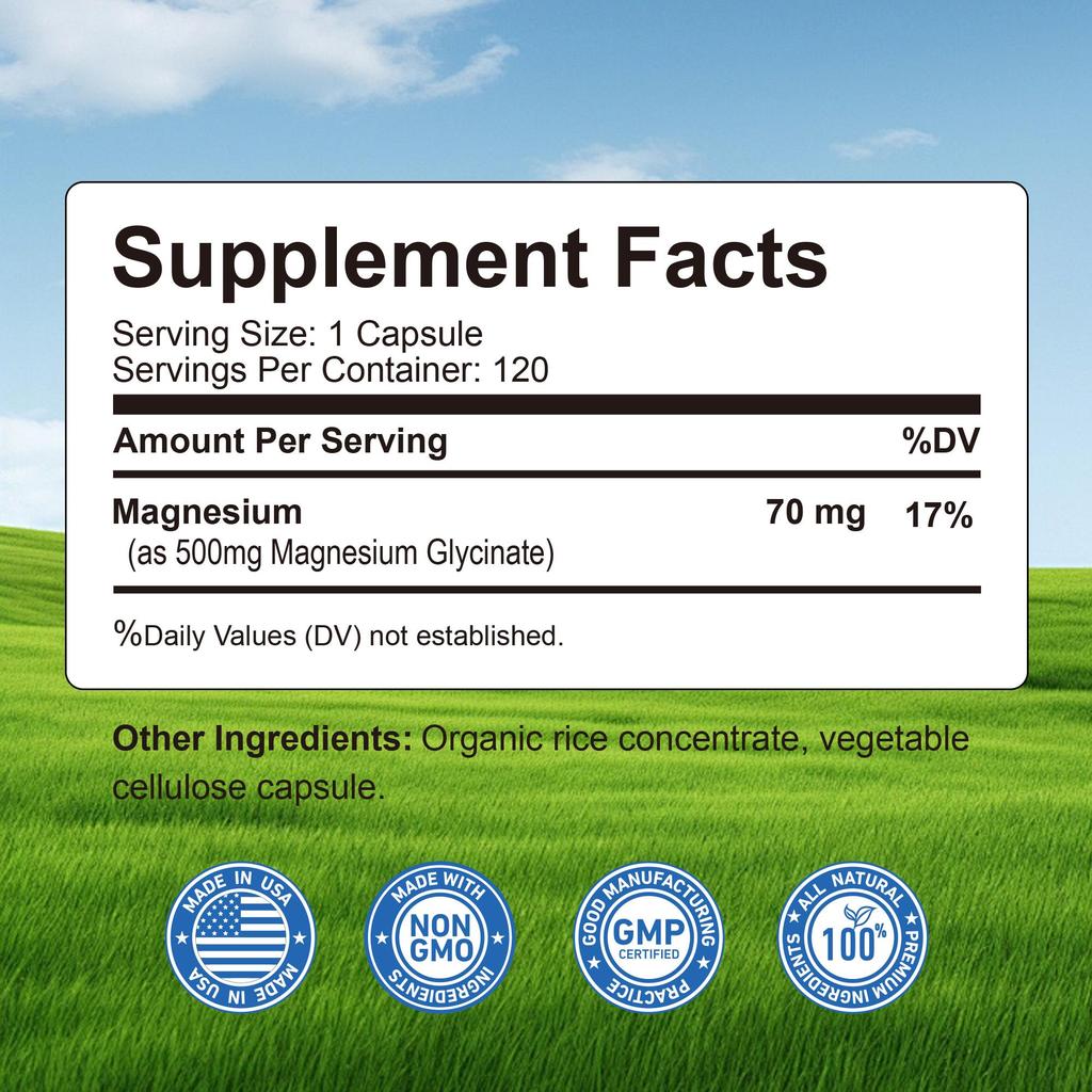 Magnesium glycine soft capsules 500 mg, magnesium oil capsules as a sleep aid supplement, beneficial capsules.