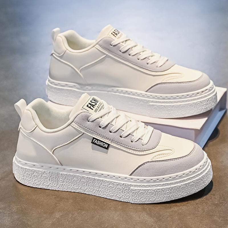 Весна Новые Спортивные и Повседневные Туфли на Толстой Подошве Мужская Обувь Кожа Универсальная Студенческая Модная Обувь Мужская Белая Обувь