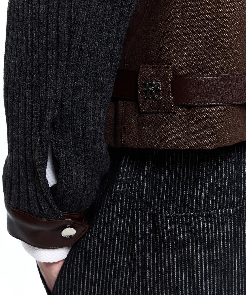 Rssc Knit & Denim Belted Biker Jacket - Brown