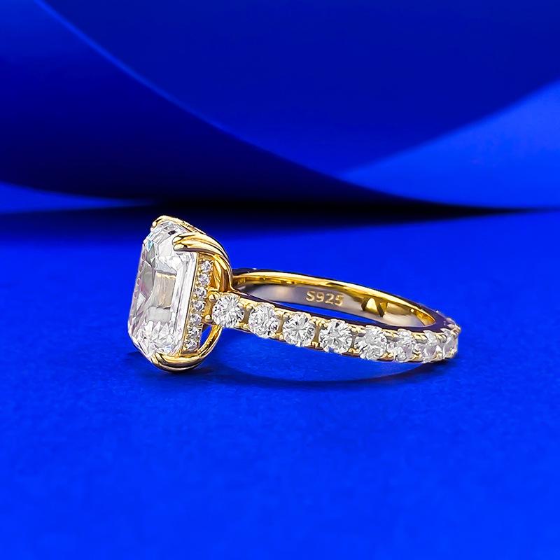 Mooijing S925 Silver Rock Candy Ring with 9x12mm Rectangular White Diamond - Trendy European & American Style