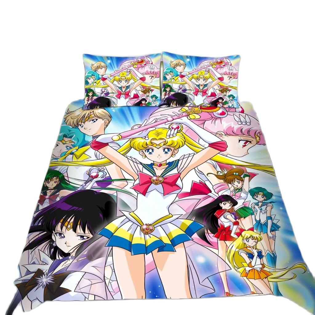 Комплект постельного белья Kawaii Anime Sailor Moon, красивый пододеяльник для девочек, розовое одеяло для девочек, комплект постельного белья King Queen Twin с наволочкой