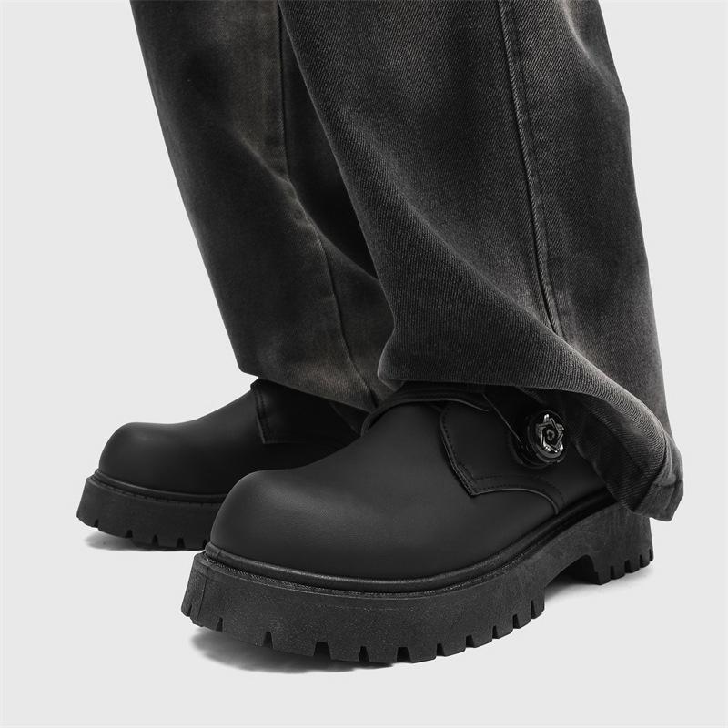 Мужские туфли дерби в британском ретро-стиле 2025 года с широким круглым носком, на массивной платформе, повседневные кожаные ботинки, модная уличная обувь для широкой стопы