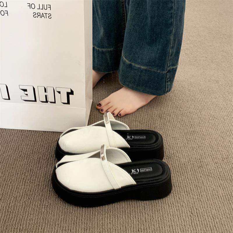 Европейская станция толстая подошва сумка голова полушлепанцы женские 2025 лето новая обувь модные универсальные сандалии на одной педали ленивые