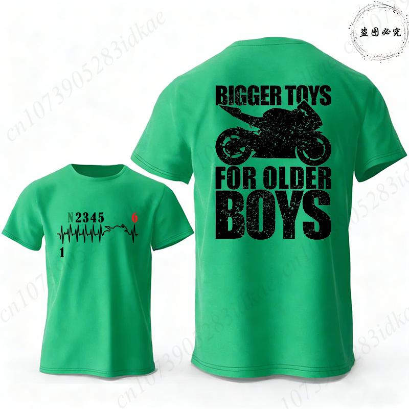 Big Boy Bigger Toy Letter Pattern 3D Printed T-shirt Motorcycle Shift Heartbeat Pattern Short Sleeved Shirt Summer Men's Bicycle Round Neck Clothing
