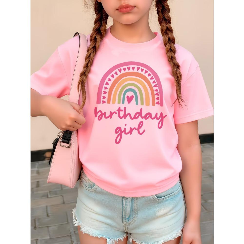 Модная радужная футболка с надписью 'Love Birthday Girl' в готическом стиле, детская футболка с мангой, летний/весенний повседневный топ для девочек