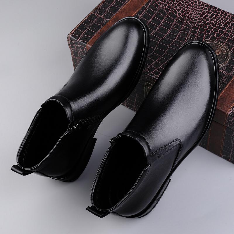 Зимние мужские ботинки из натуральной кожи Классические Высококачественные Ботильоны на молнии Новые Теплые с плюшевым мехом Высокие мужские Ботас