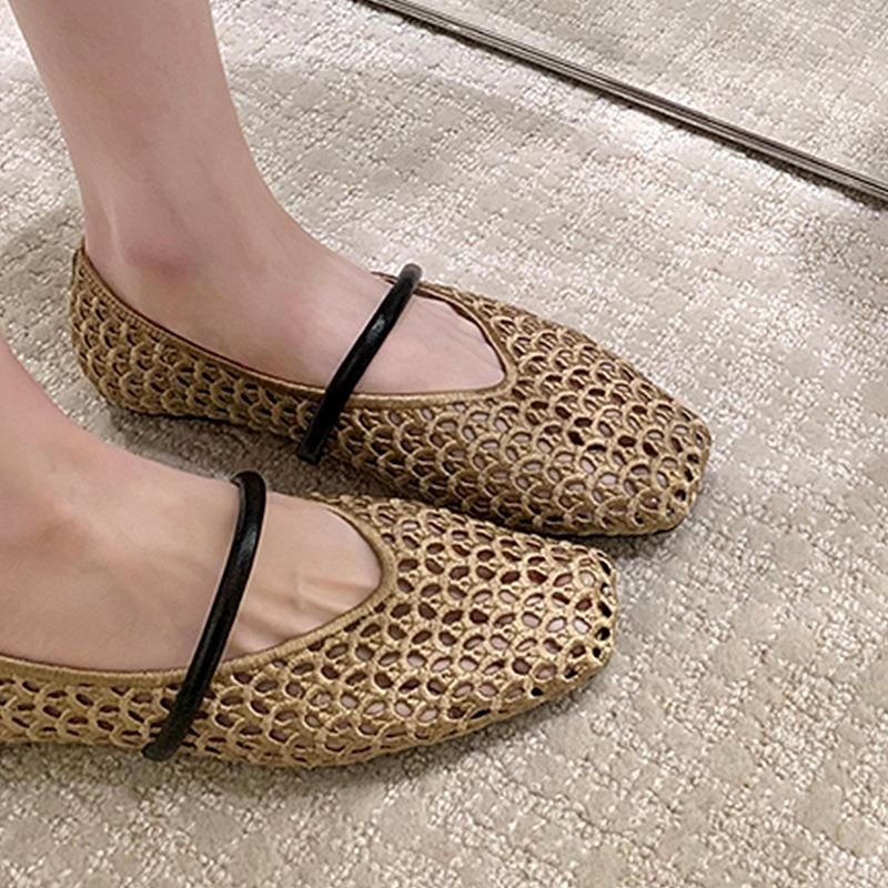 Sheepskin hand-woven empty single shoes mesh sandals women's summer breathable one-word bag head sandals