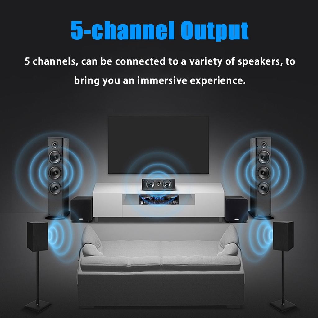 AV555BT 4000 Вт 5-канальный усилитель для домашнего кинотеатра 12 В Bluetooth домашний усилитель мощности аудио стерео усилитель FM USB SD 3 микрофона с пультом дистанционного управления