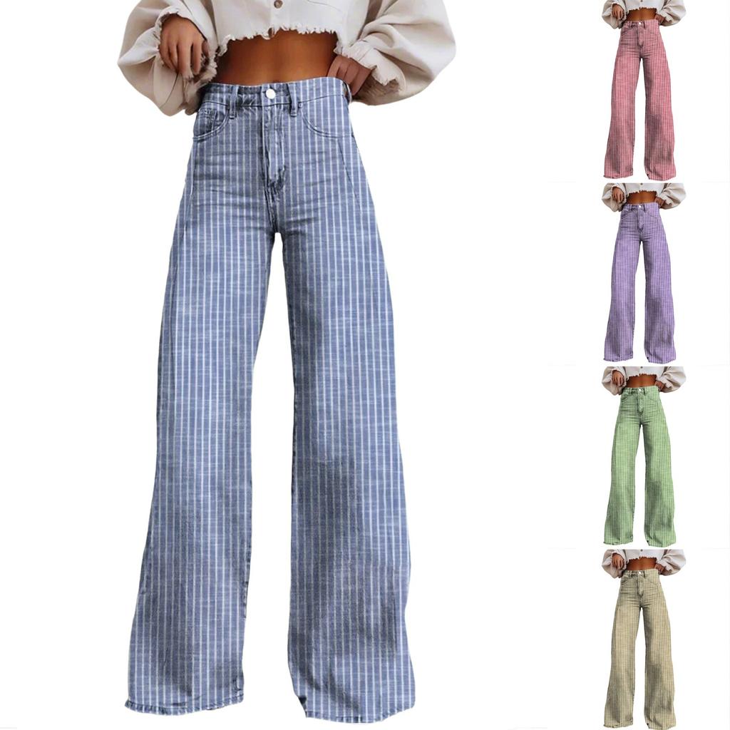 Женские модные повседневные джинсы в полоску, широкие, прямые, с микро-вырезом