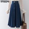 Джинсовая юбка, женская синяя юбка-зонтик, однотонная однотонная юбка трапециевидной формы с высокой талией, свободная повседневная юбка средней длины, летняя джинсовая юбка