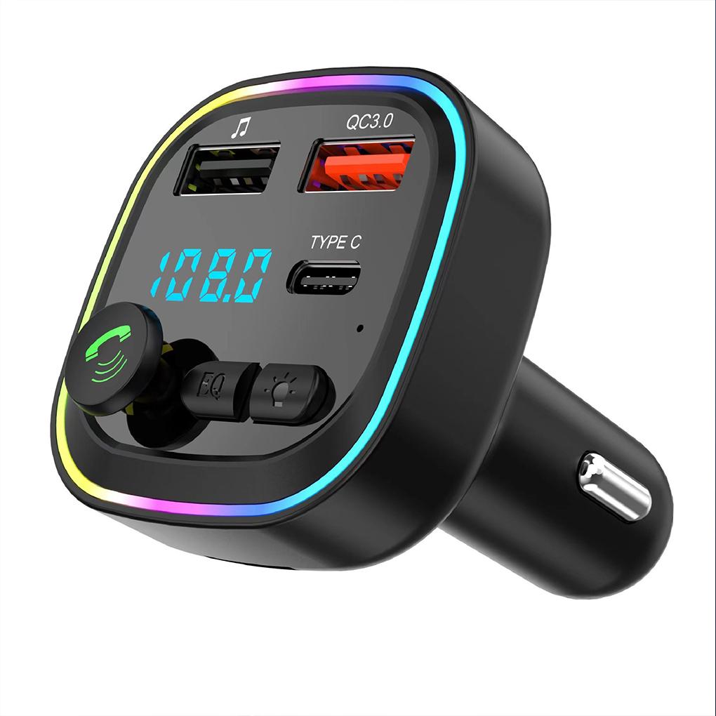 Автомобильный Bluetooth 5.0 FM-передатчик, автомобильный комплект громкой связи с PD Type-C, два USB-порта, быстрое зарядное устройство, подсветка прикуривателя