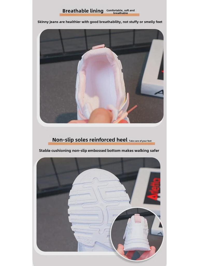 2024 Осень Новые Детские Противоскользящие Белые Туфли: Дышащие, универсальные туфли для папы с мягкой подошвой для мальчиков и девочек.