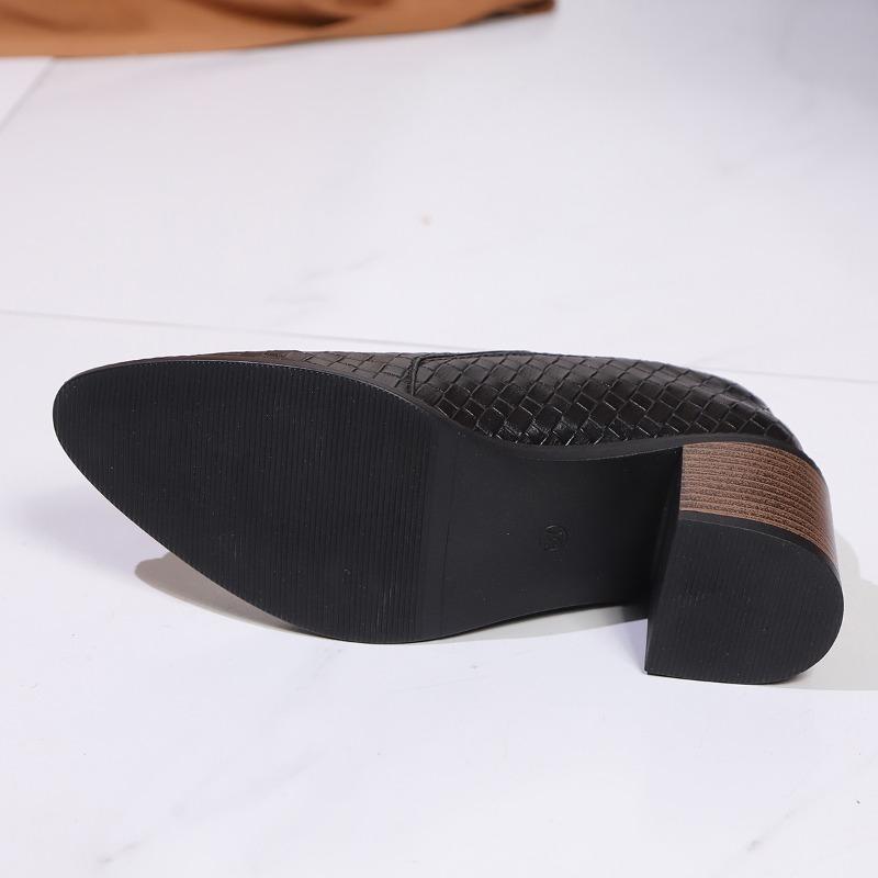 Fashion 2025 Women's Elegant Chunky Heels Pumps Fashion Lattice Patent Leather Shoes Women Pointed Toe High Heeled Loafers