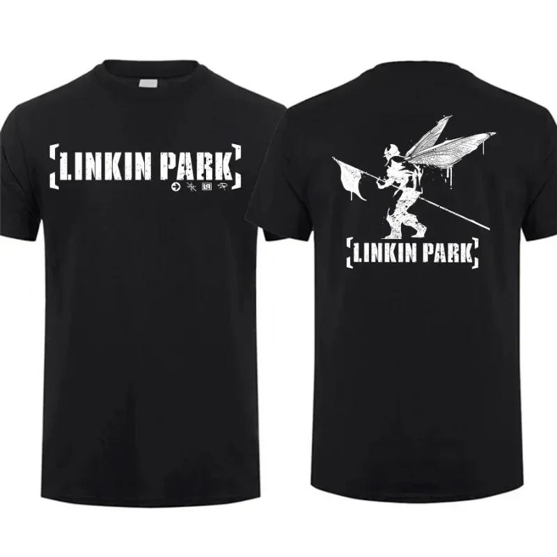 2024 Nostalgic Casual Men's T-Shirt Linkin Memory Fragments Mixed Into One Theory Park Print Oversized Hip Hop Tee S-3XL