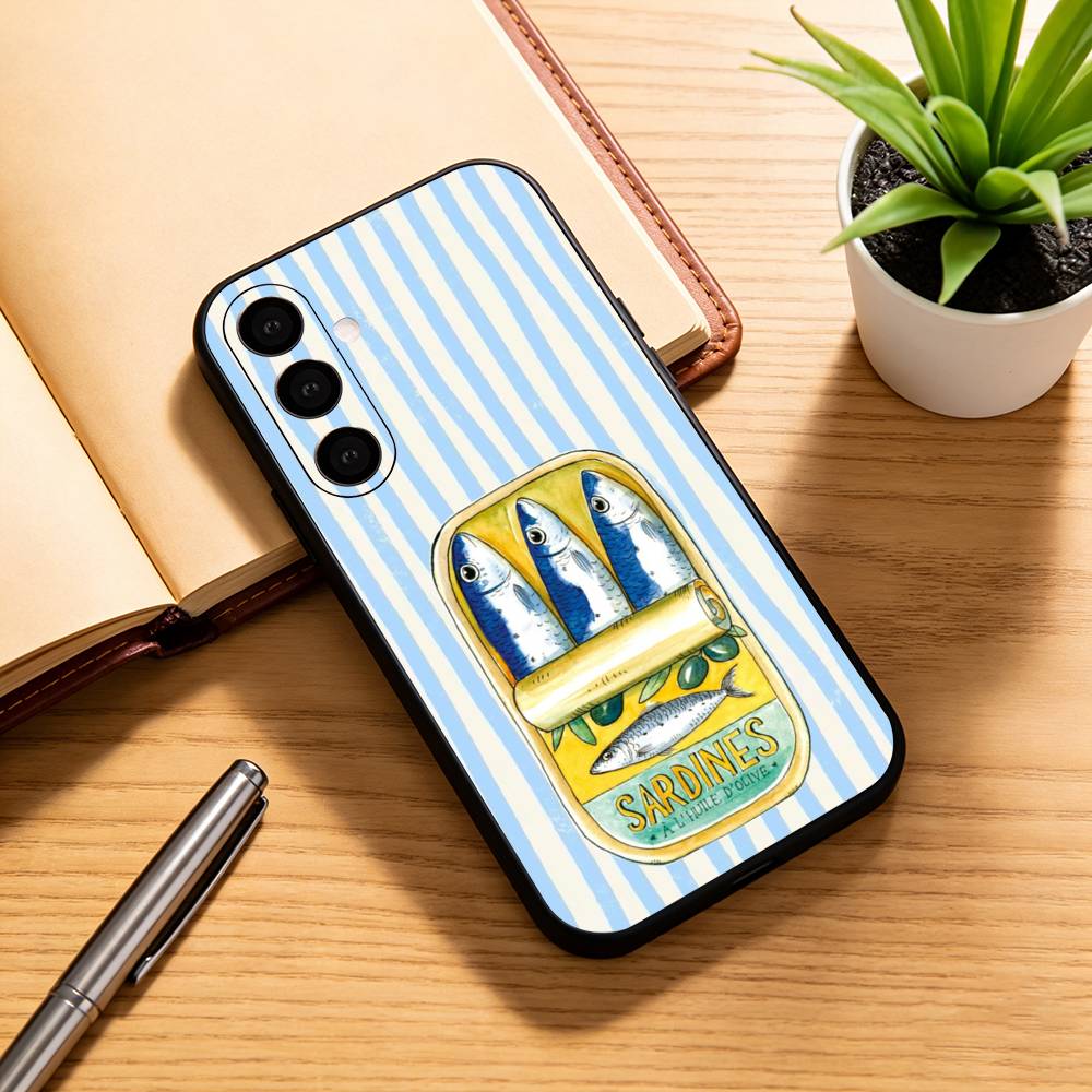Чехол для телефона S-Sardines F-Fish Art для Samsung Galaxy A73,A72,A71,A70,A53,A52,A51, Мягкий силиконовый черный чехол