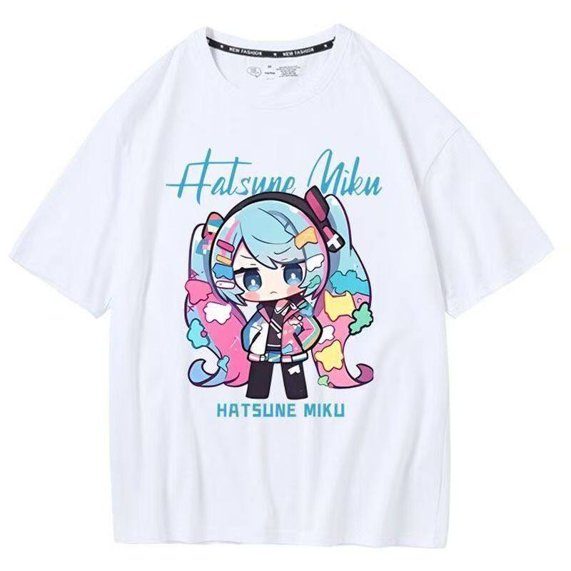 Chuyin Co Брендовые Соседнее Будущее MIKU Одежда для Боли Аниме Принт Короткий Рукав Хлопок Унисекс и Женские Свободные Футболки