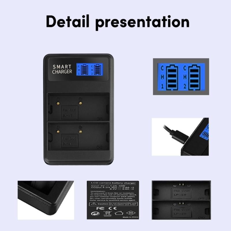 Convenient and Portable BLH1 LCD Double Slot Charger Camera Battery Charger for Olympus EM1 MARKII EM1-2 EM1 Mark 2 EM1