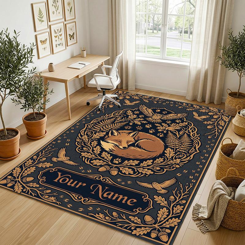 Nighttime Forest Theme Soft Crystal Velvet Rug Custom Name & Text Print Non Slip Floor Rug for Bedroom Living Room