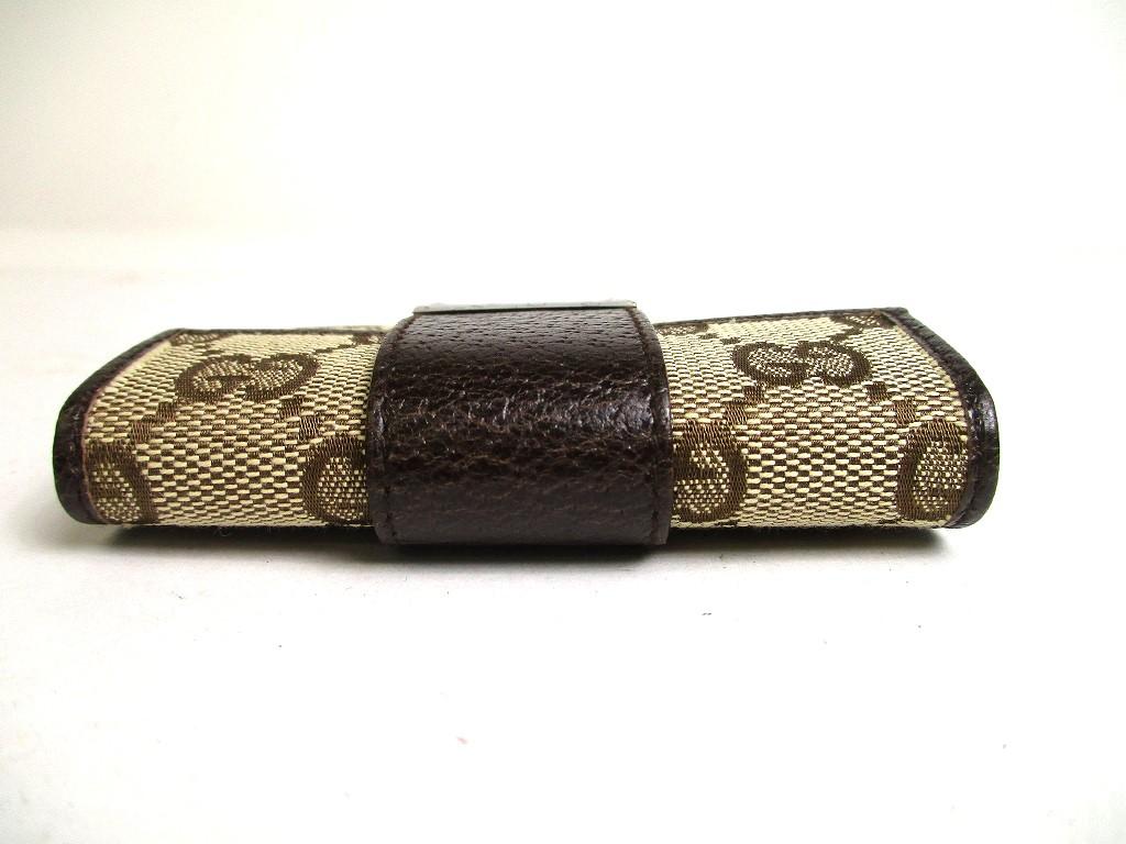 Authentic GUCCI GG Beige Canvas Brown Leather 6 Pics Key Chain #a465  Refurbished