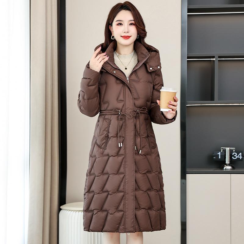 Гофрированная съемная шапка большого размера XL-6X талия вниз хлопковая одежда женская одежда средняя и длинная зимняя корейская версия толстое пальто