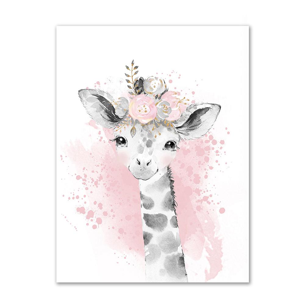 Personalized Canvas Painting For Nursery Customized Wall Art Poster And Prints Pink Flower Animals Elephant Lion Pictures Decor