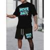 Мужской комплект из двух предметов с принтом 3D-букв, мужской комплект с коротким рукавом и шортами, повседневная мужская футболка, уличные модные спортивные шорты