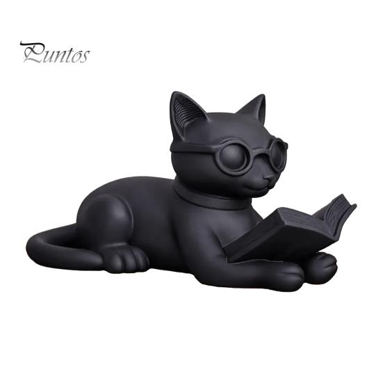 Настольные украшения для офиса 3D-печатная фигурка читающего кота, декоративная статуэтка с очками, скульптура, креативное животное-украшение для дома, книжной полки