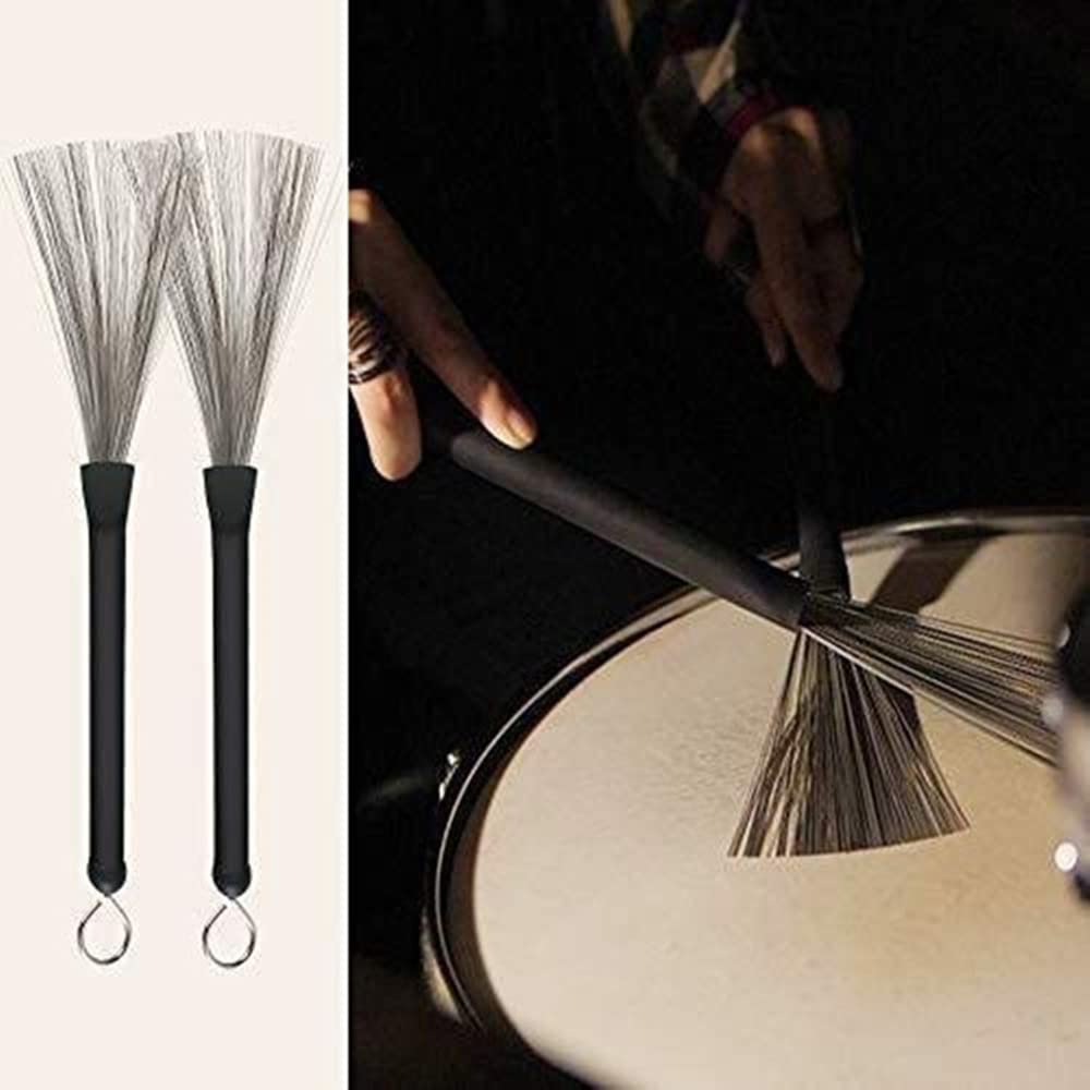 Dreld Drum Wire Brushs Drumstick Brush Выдвижная выдвижная выдвижная удобная резиновая ручка 1 пара