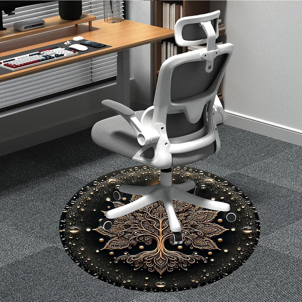 1pc Golden Mandala Life Tree Office Round Area Rug, Mat Suitable For Office, Under Office Chairs Bedroom Living Room Home Decor, Room Deco