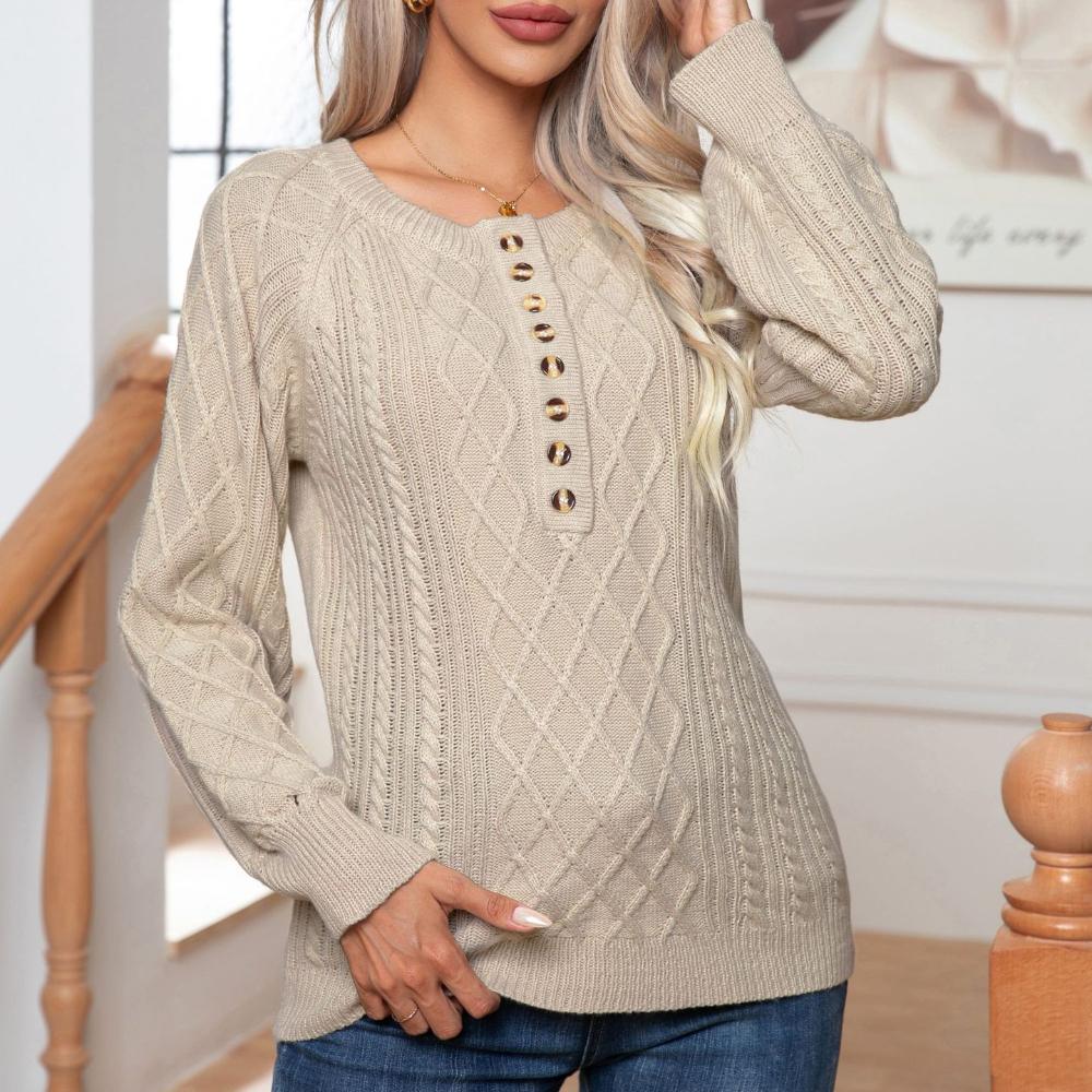 IHUASU Женский повседневный свитер с длинными рукавами и переплетенными пуговицами