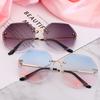 Cut Edge Of The Frameless Cat Eye Sunglasses Female Retro Gradient Color Sea Film Ladies Women Glasses