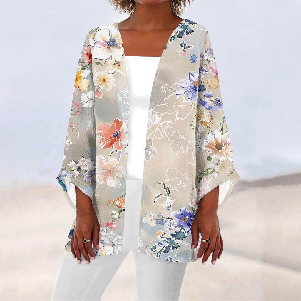 Women's Casual Fashion Caot Retro Printed Lightweight Medium Length Jacket Cardigan