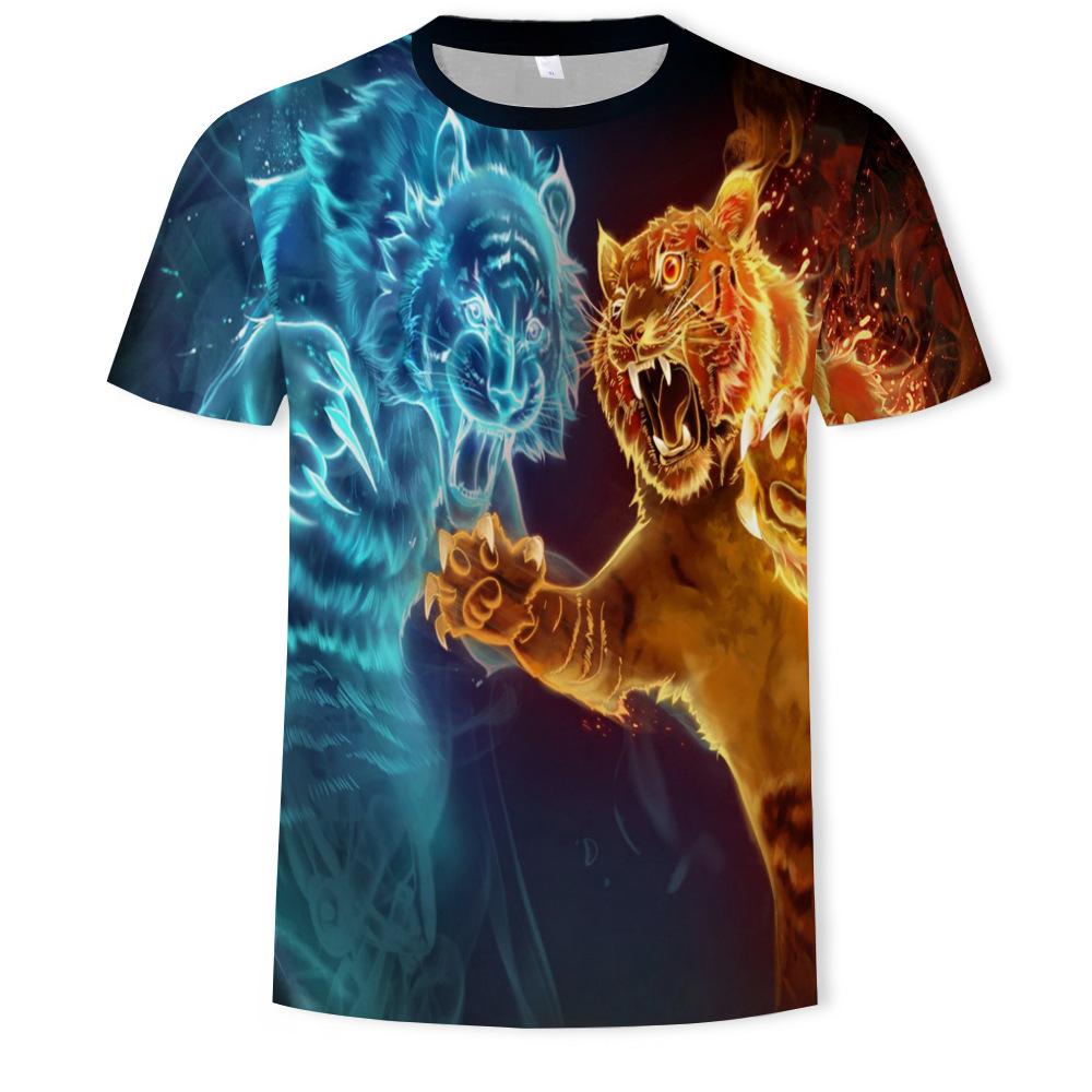 Summer Men's T-shirt 3D Print Tees Tiger Lion Loose Round Neck Short Sleeve Tops Men Clothing