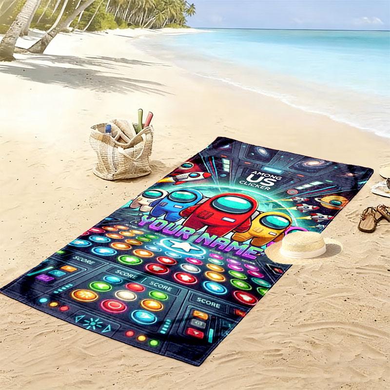 Among Us Custom Name Print Beach Towel, Large Soft Quick Dry Towel for Beach Camping Swimming