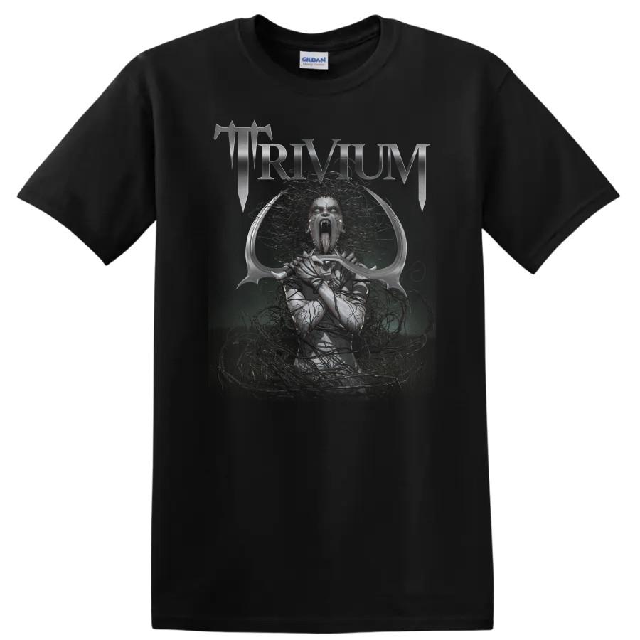 Screaming Woman Graphic T Shirt Distressed Art w/ Antlers Horror Tee