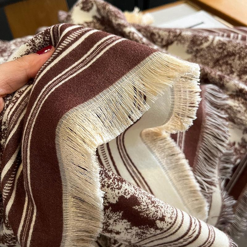 New Women'S Fashionable Imitation Cashmere Autumn And Winter Warm Large Square Scarf Double-Sided Tassel Scarf Air Conditioning Shawl