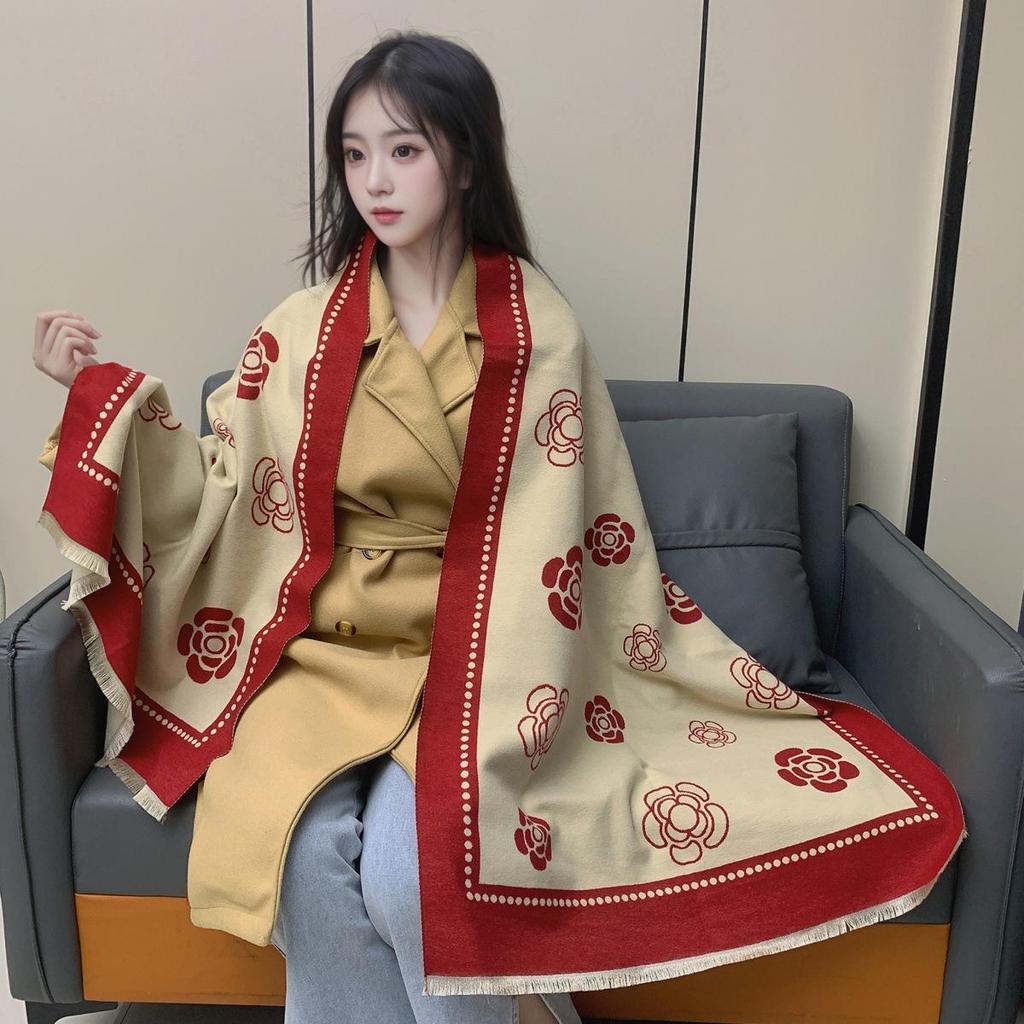 Женский универсальный зимний шарф, мягкая шаль из искусственного кашемира, утолщенная для тепла, двойное назначение: накидка на шею и плечи