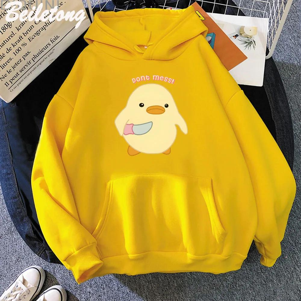 Dont Mess Duck Hold Knife Kawaii, женские толстовки с мультяшным принтом, большие размеры, Harajuku, женская уличная одежда с длинными рукавами