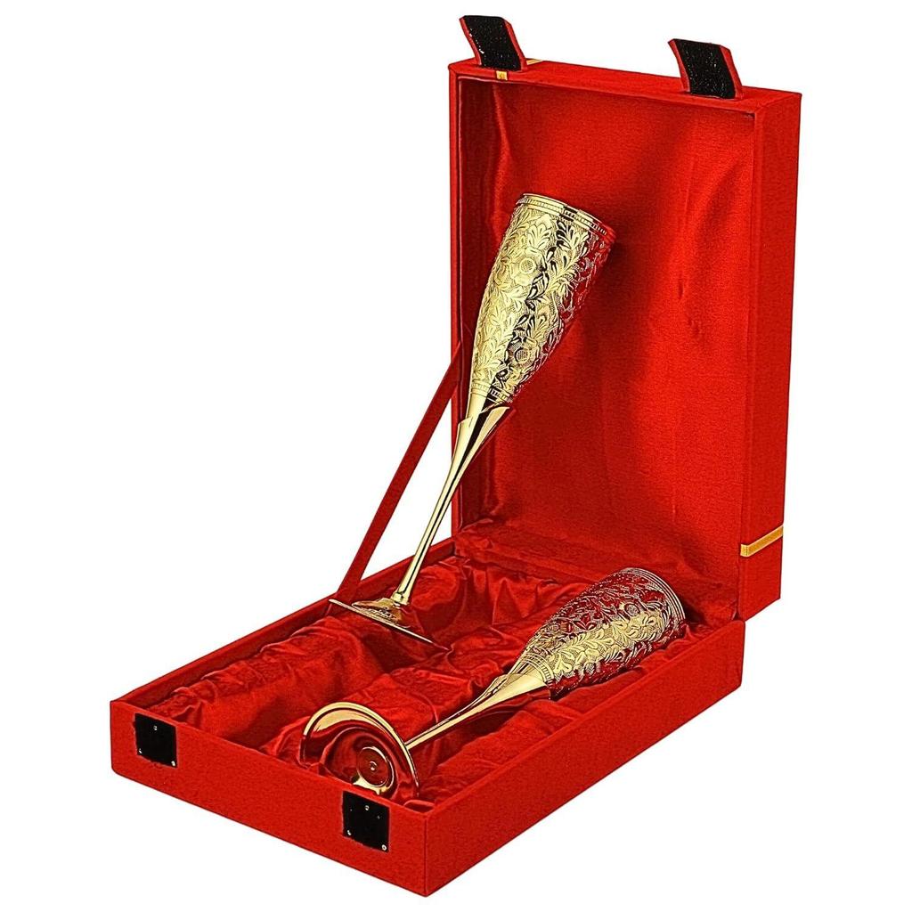 Латунные бокалы для вина, Металлический кубок, Бокалы для шампанского, Дивали, Подарок на годовщину свадьбы для пары, Корпоративным клиентам - Набор из 2 штук, 200 мл