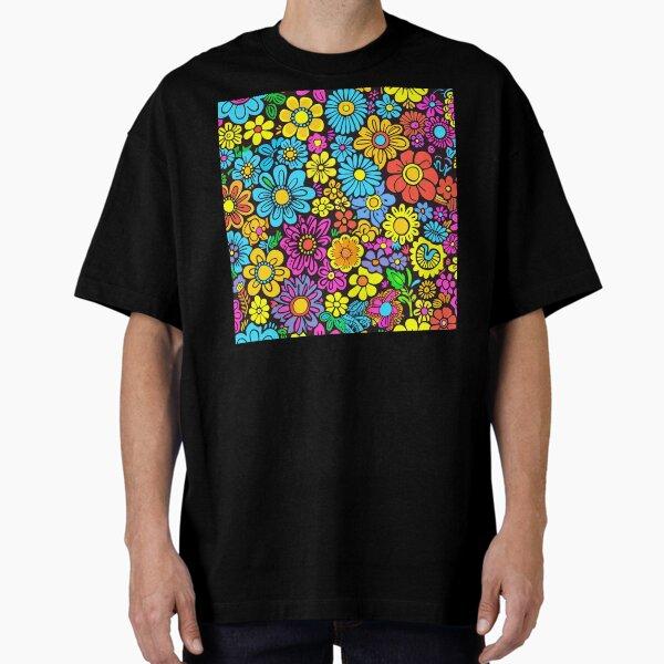 Groovy 1960's Hippie Flower Power Colorful Designs Pattern Oversized T-Shirt