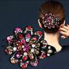Flower Hair Clip Crystal Rhinestone- Fancy Ponytail Barrette Elegant Hair Clip for Women