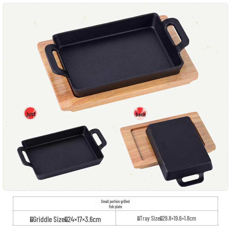 Cast Iron Rectangular Teppanyaki Barbecue Plate for Steak, Fish, and More