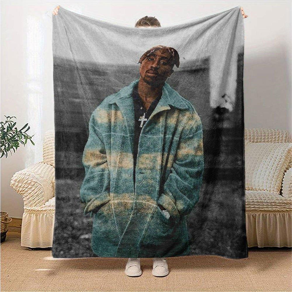 1 шт. Плед в стиле Hip Hop 2Pac, Мягкий, Легкий, Для всех сезонов, Многоцелевой плед для дивана, кровати, офиса и пикников, Французский стиль с культовыми обложками альбомов и цитатами
