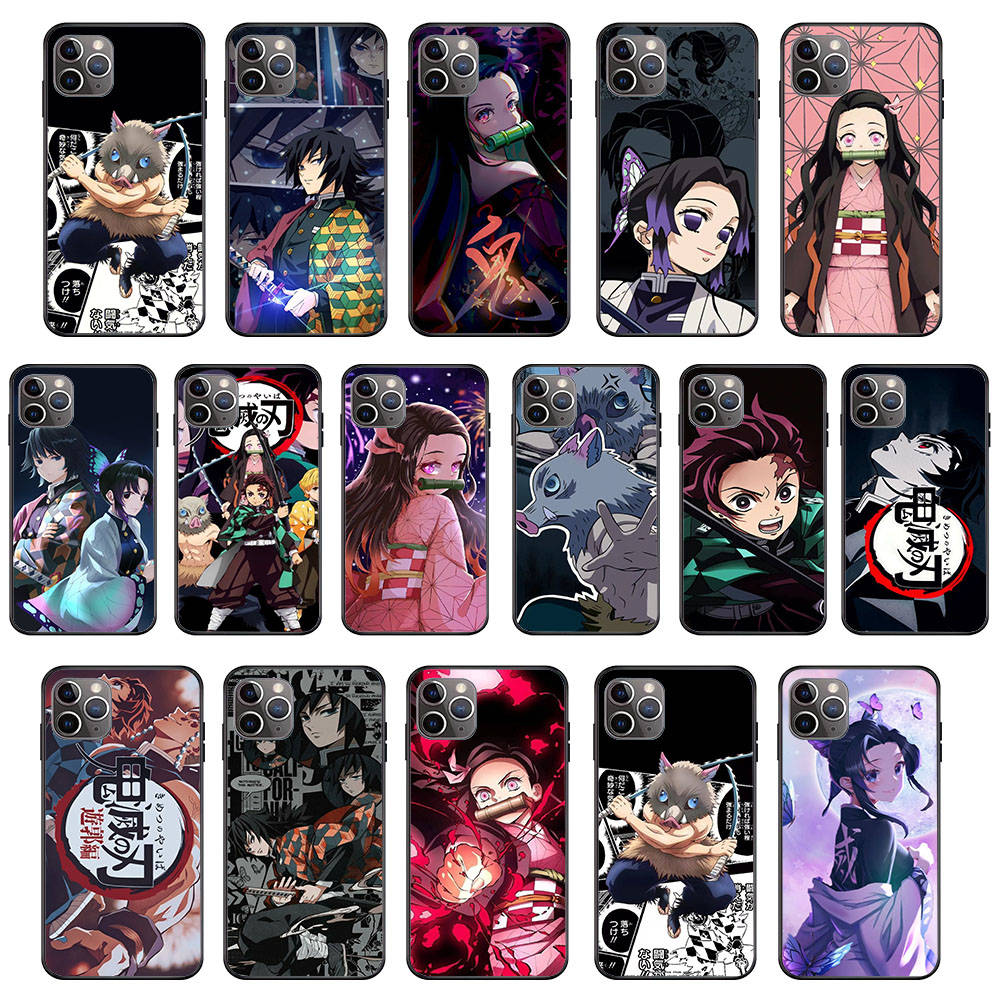 KK-10 Demon Slayer Soft Black Case for iPhone XR 14 15 11 12 13 6 7 8 X XS Pro Max Samsung S22 S23 S21 S24 FE Ultra S8 Plus