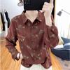Korean Cotton Linen Floral Long Sleeved Shirt Women's Autumn Blouses Digital Printed Fashion Top Retro Base Shirt